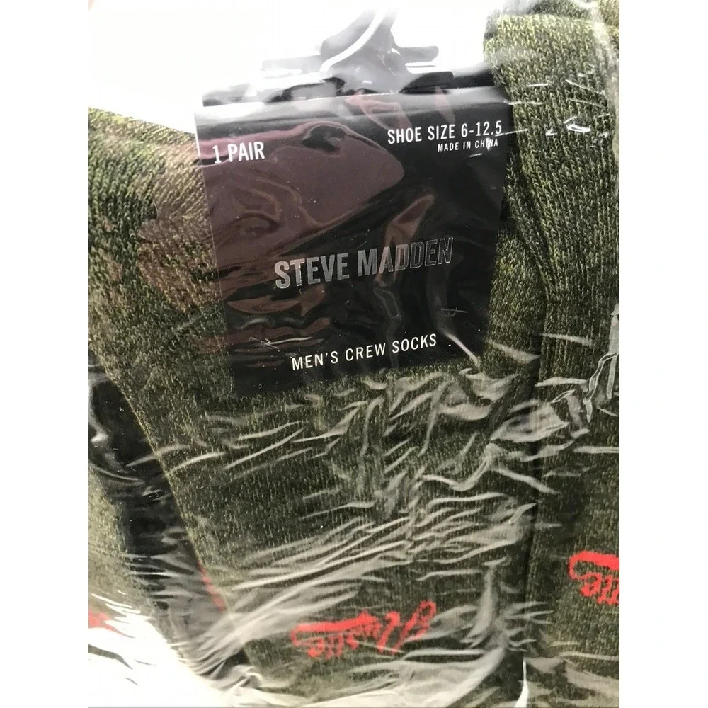 Steve Madden Mens Crew Socks 6 Pack Green Camo Casual Shoe Size 6-12.5‎ MSM43710